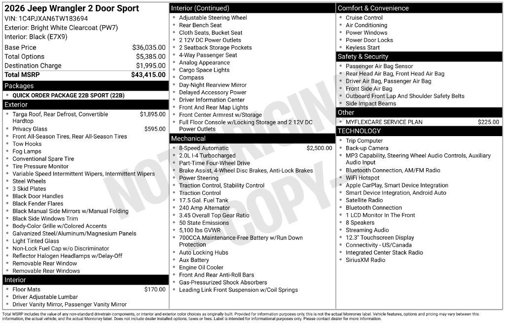 2026 Jeep Wrangler WRANGLER 2-DOOR SPORT