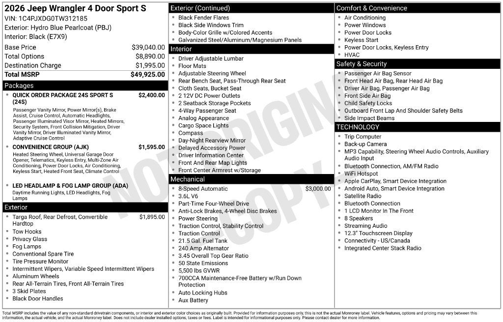 2026 Jeep Wrangler WRANGLER 4-DOOR SPORT S