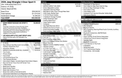 2026 Jeep Wrangler WRANGLER 4-DOOR SPORT S
