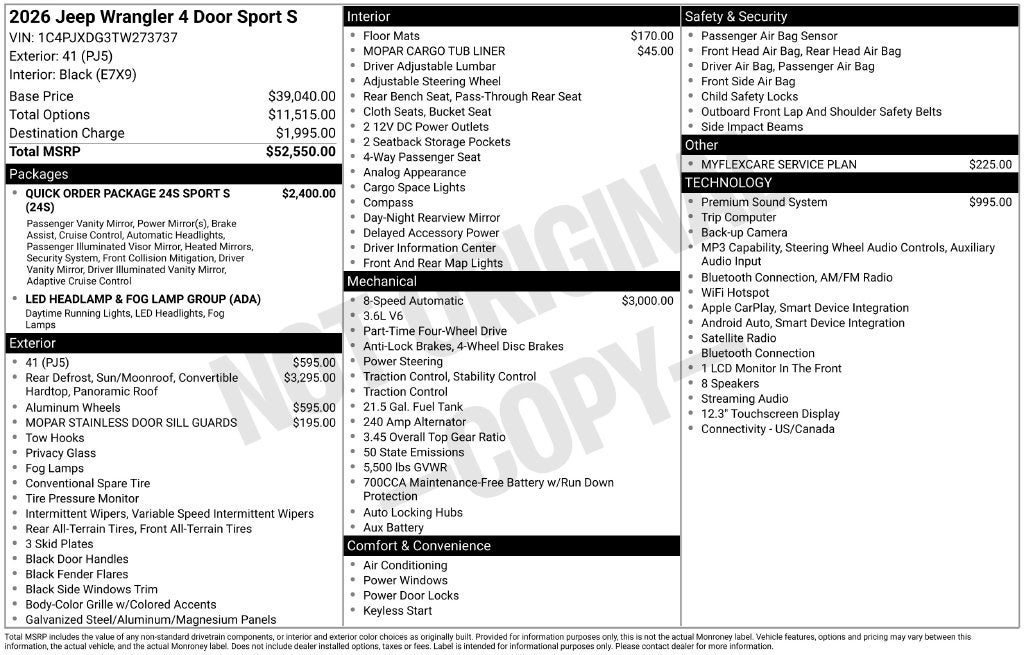 2026 Jeep Wrangler WRANGLER 4-DOOR SPORT S
