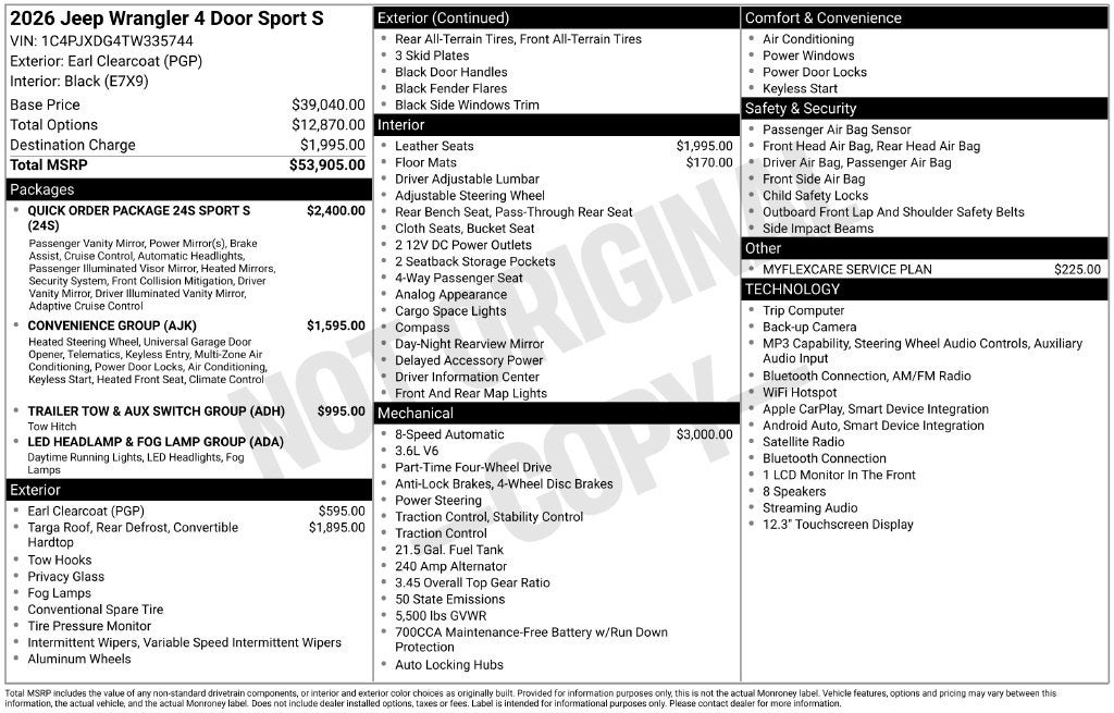 2026 Jeep Wrangler WRANGLER 4-DOOR SPORT S