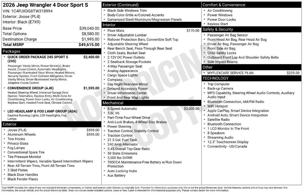2026 Jeep Wrangler WRANGLER 4-DOOR SPORT S