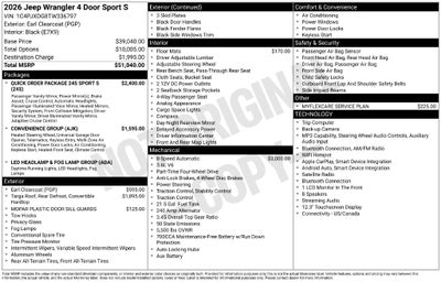 2026 Jeep Wrangler WRANGLER 4-DOOR SPORT S