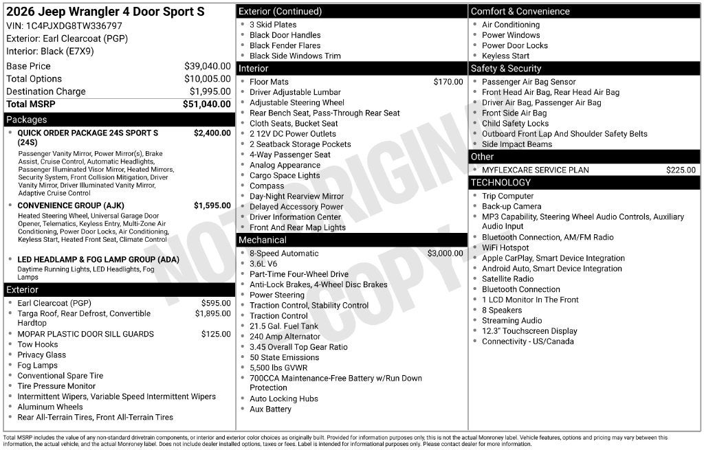 2026 Jeep Wrangler WRANGLER 4-DOOR SPORT S