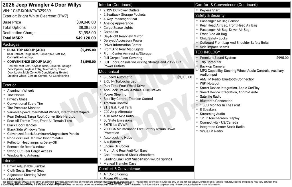 2026 Jeep Wrangler Jeep Wrangler 4-Door Sport 4x4