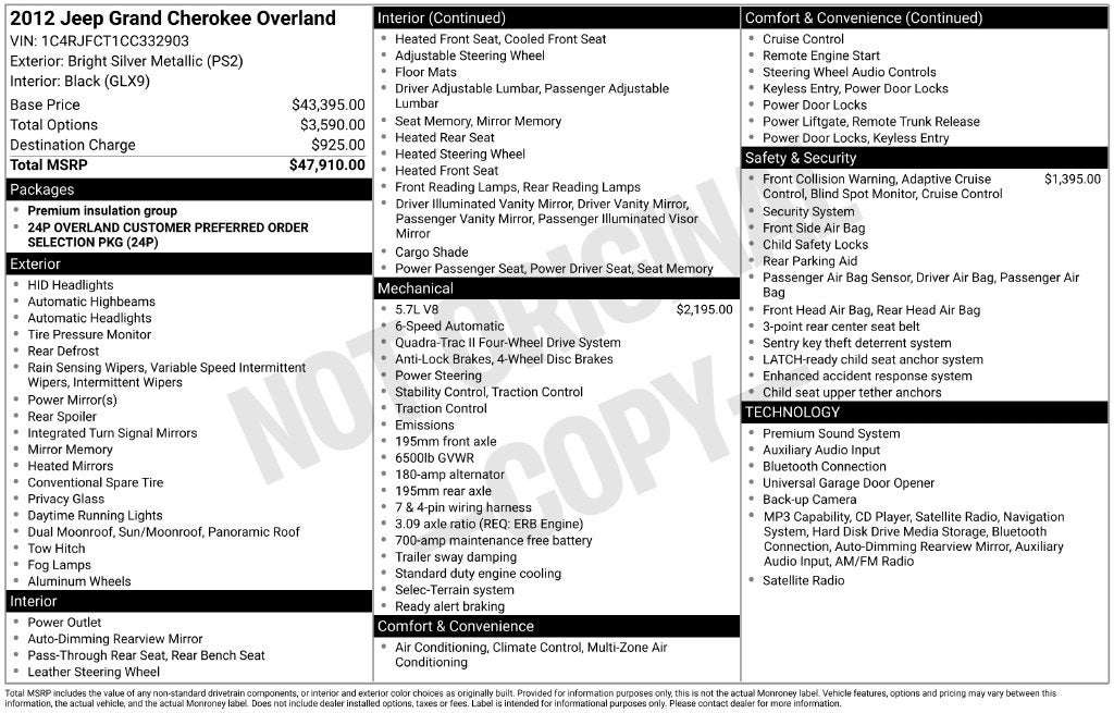 2012 Jeep Grand Cherokee Overland
