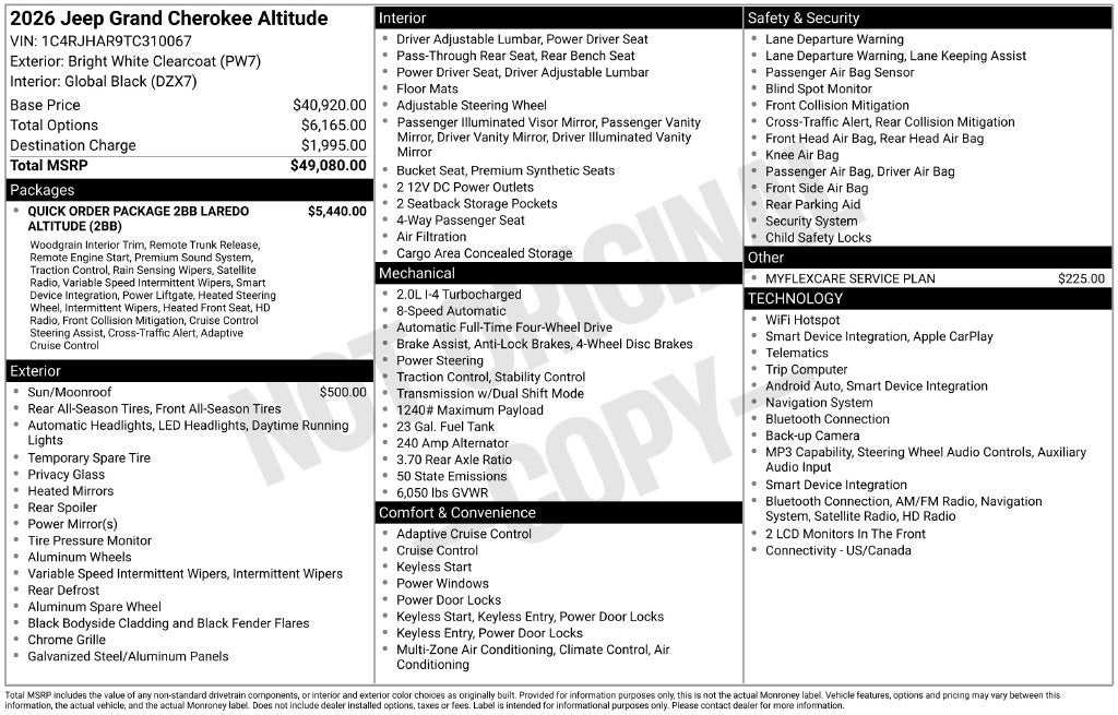 2026 Jeep Grand Cherokee GRAND CHEROKEE LAREDO ALTITUDE 4X4