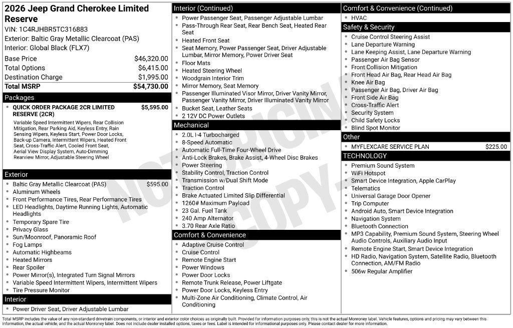 2026 Jeep Grand Cherokee GRAND CHEROKEE LIMITED RESERVE 4X4