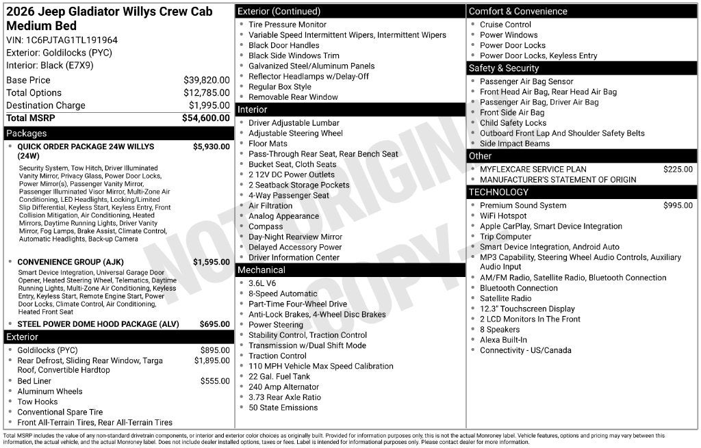 2026 Jeep Gladiator GLADIATOR WILLYS 4X4