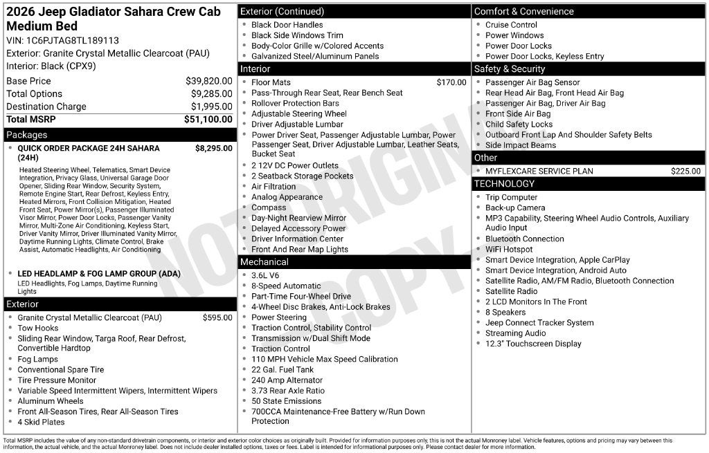2026 Jeep Gladiator GLADIATOR SAHARA 4X4