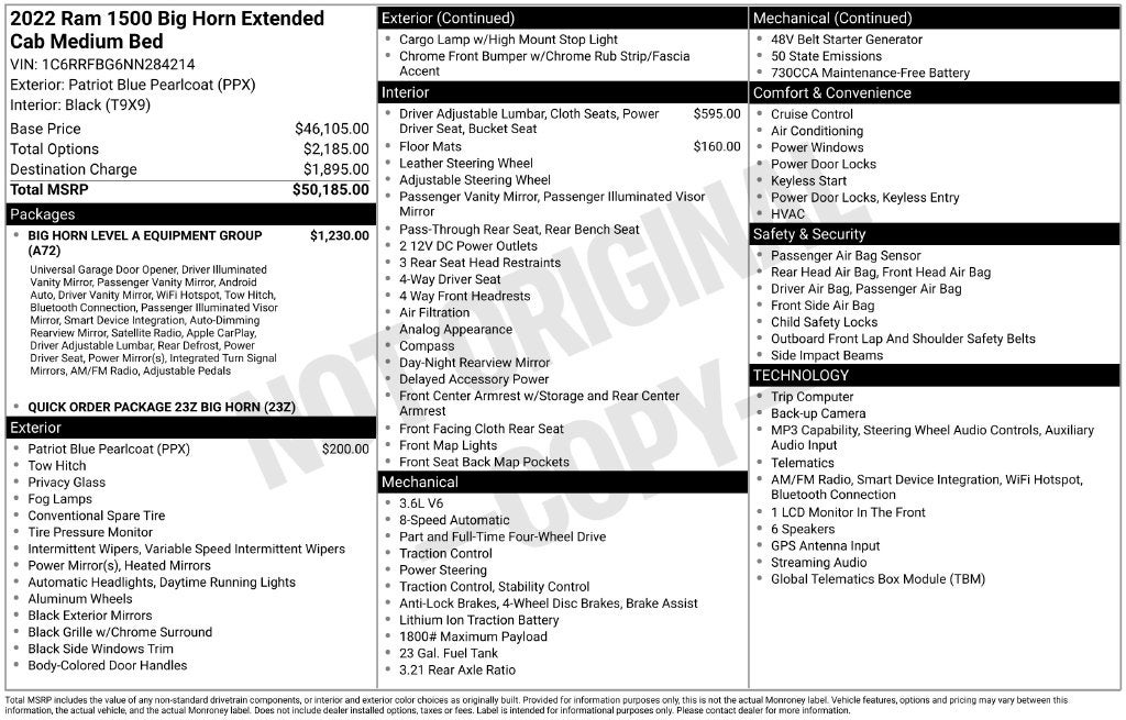 2022 RAM Ram 1500 Big Horn Quad Cab 4x4 6'4' Box
