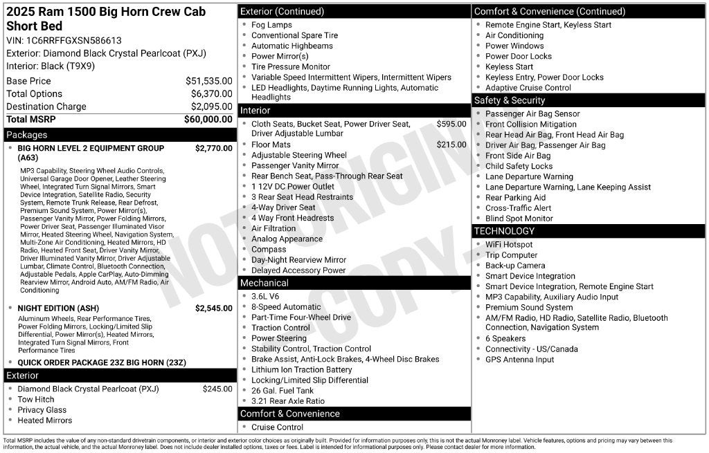 2025 RAM Ram 1500 Big Horn Crew Cab 4x4 5'7' Box