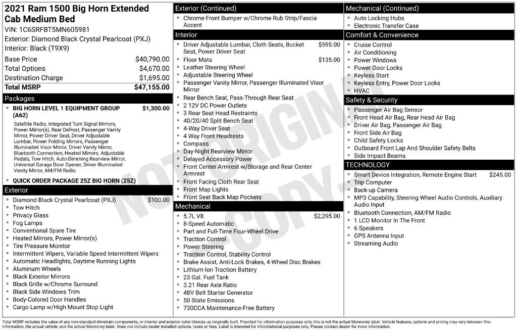 2021 RAM Ram 1500 Big Horn Quad Cab 4x4 6'4' Box