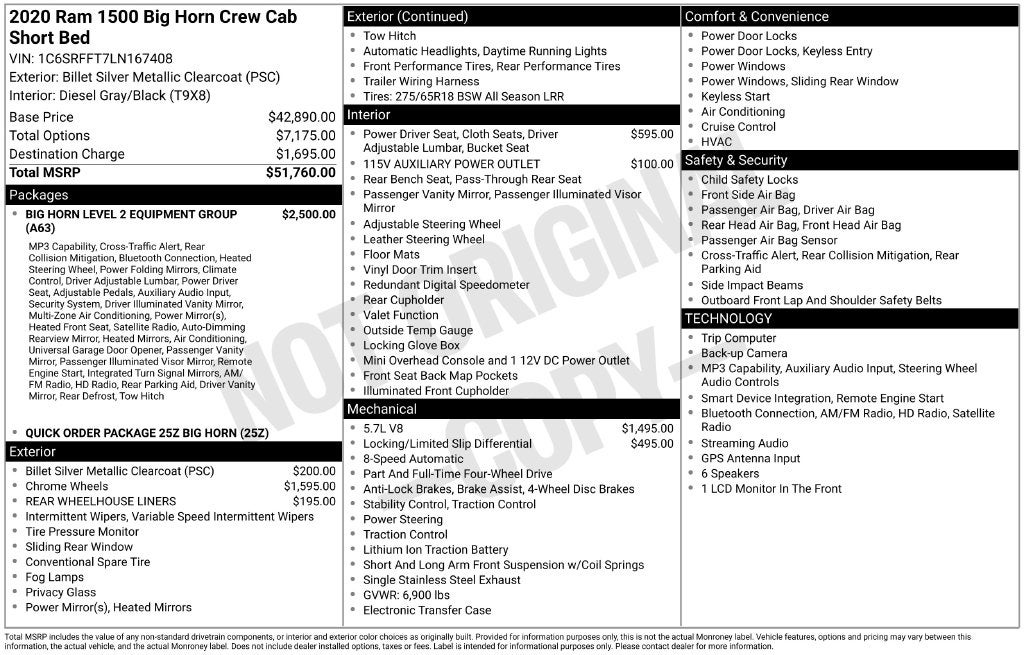 2020 RAM Ram 1500 Big Horn Crew Cab 4x4 5'7' Box