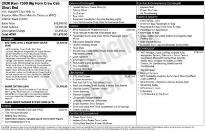 2020 RAM Ram 1500 Big Horn Crew Cab 4x4 5'7' Box