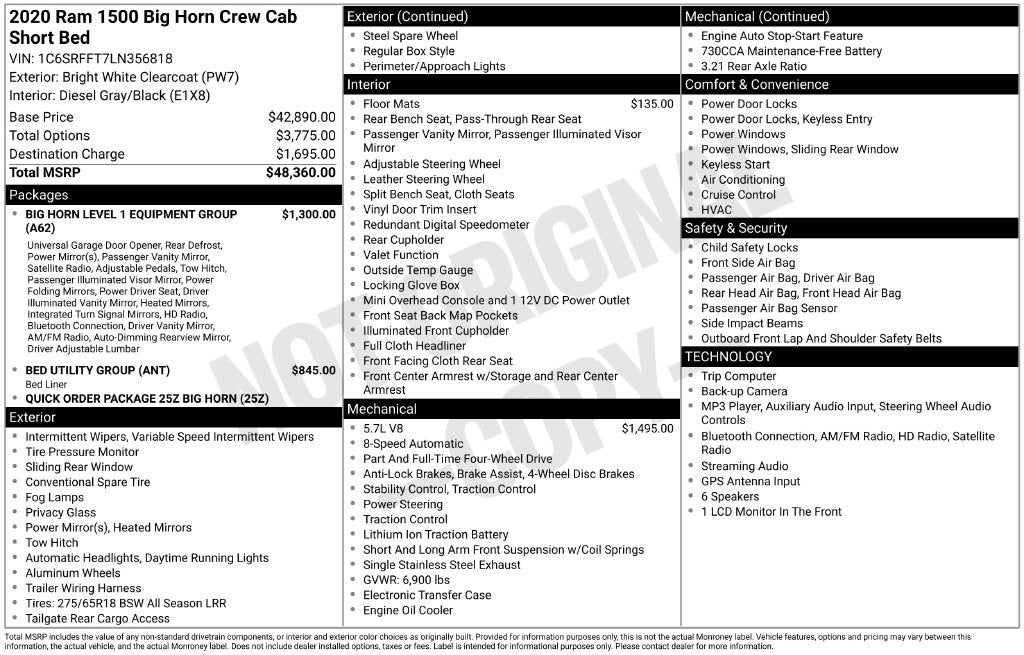 2020 RAM Ram 1500 Big Horn Crew Cab 4x4 5'7' Box