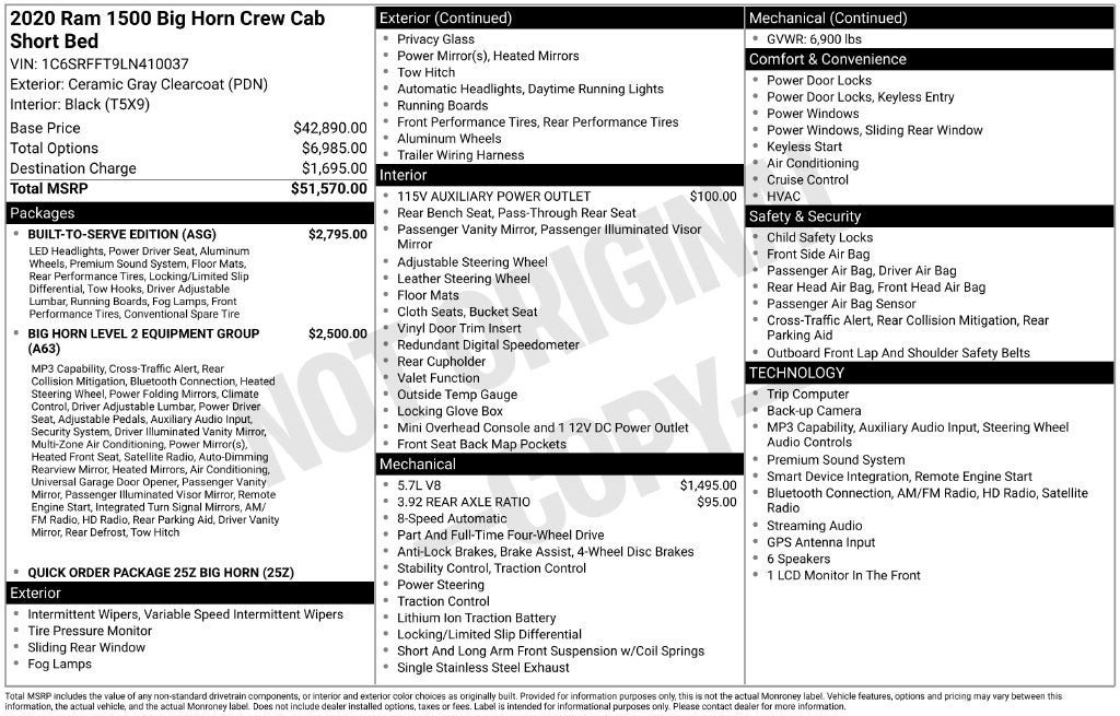 2020 RAM Ram 1500 Big Horn Crew Cab 4x4 5'7' Box