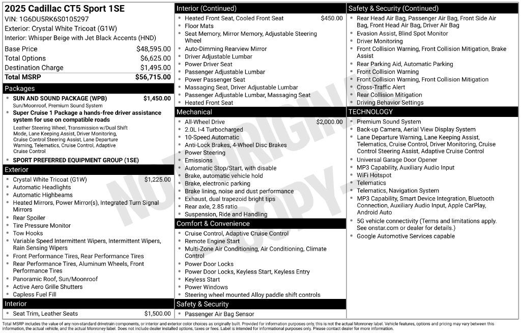 2025 Cadillac CT5 Sport RWD