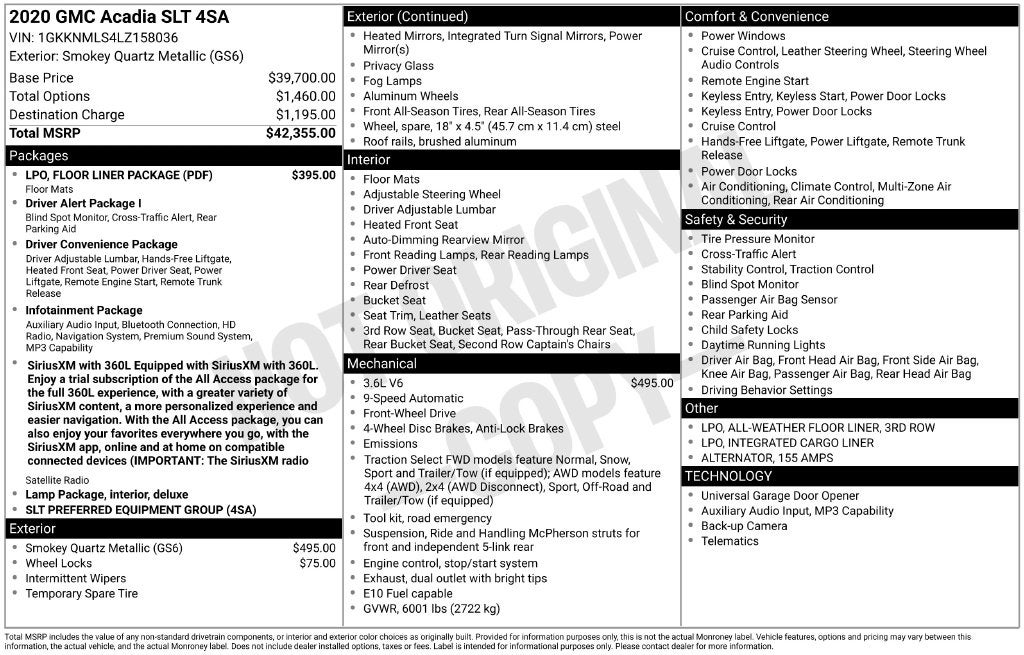 2020 GMC Acadia FWD SLT