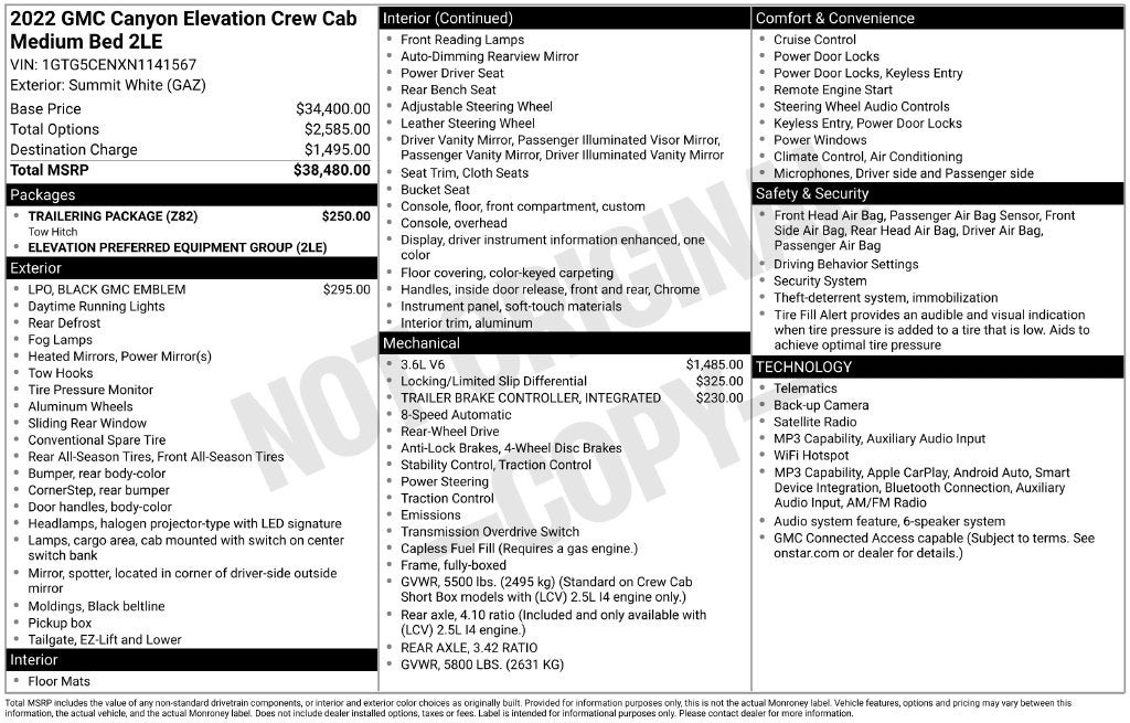 2022 GMC Canyon 2WD Crew Cab Short Box Elevation