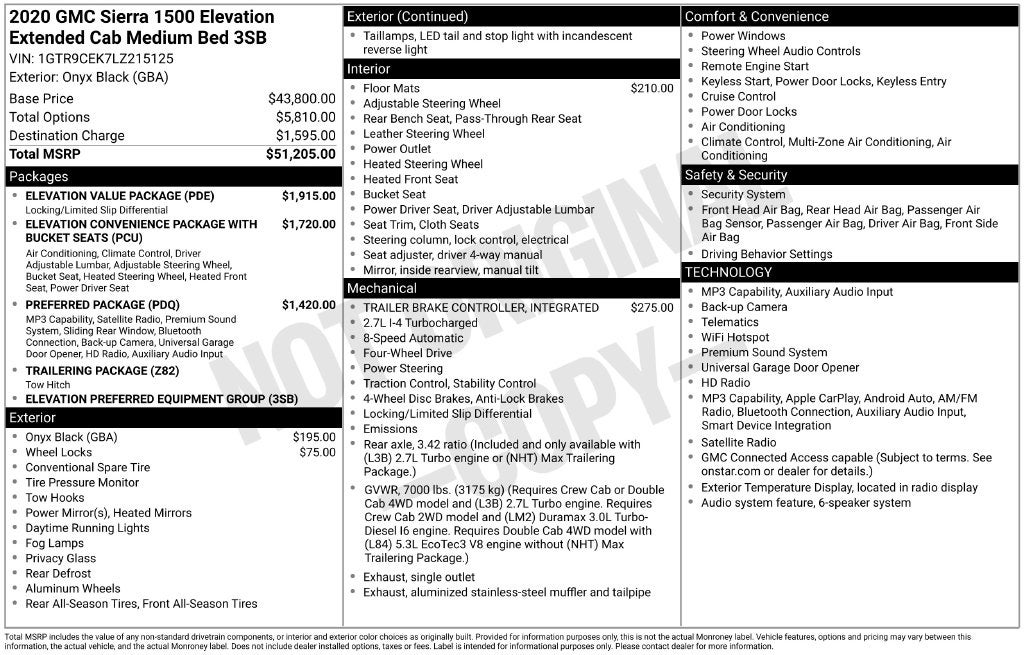 2020 GMC Sierra 1500 4WD Double Cab Standard Box Elevation