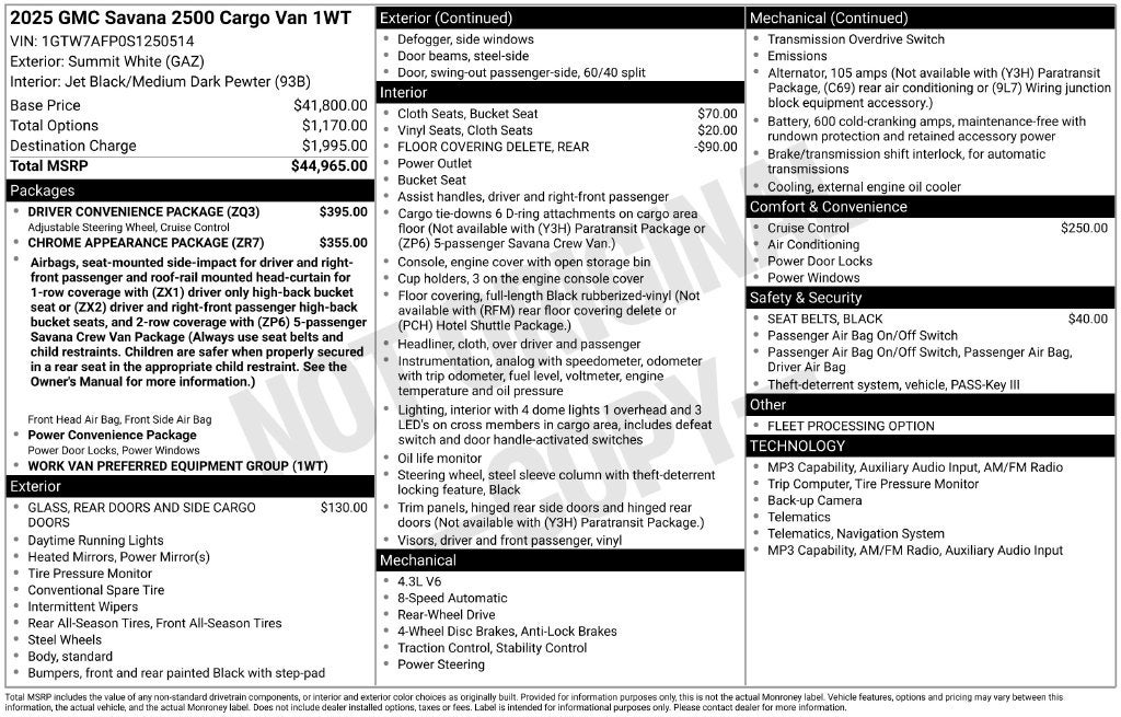2025 GMC Savana 2500 Work Van