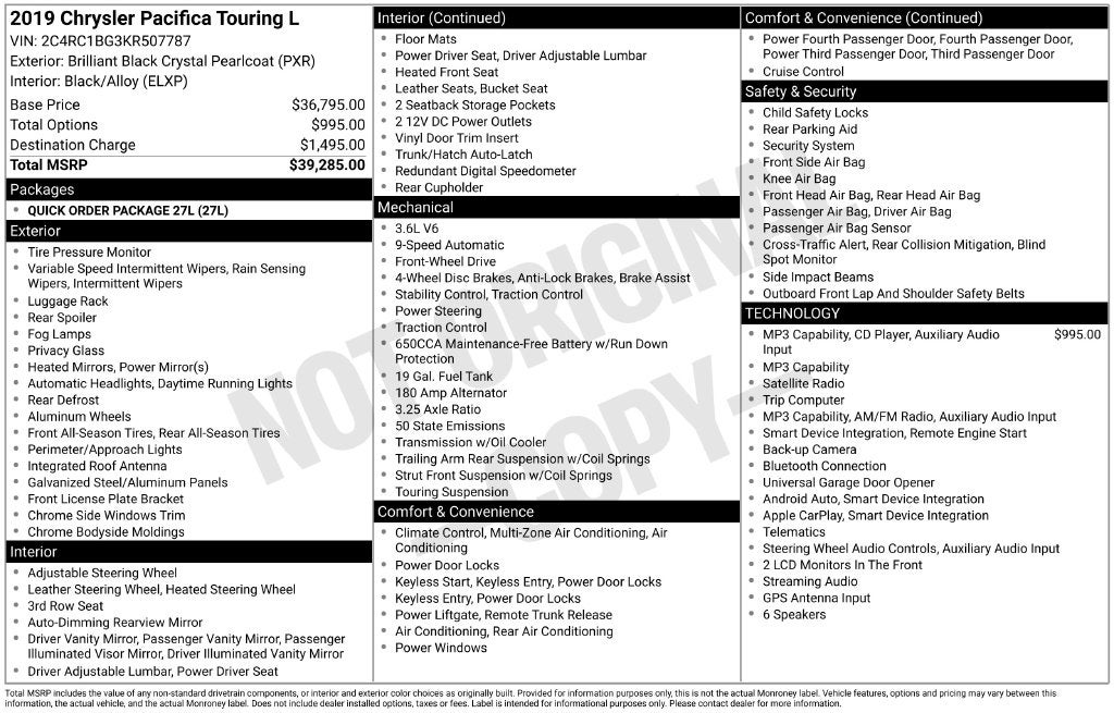2019 Chrysler Pacifica Touring L