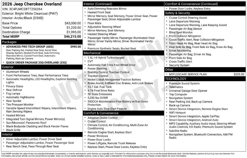 2026 Jeep Cherokee CHEROKEE OVERLAND 4X4