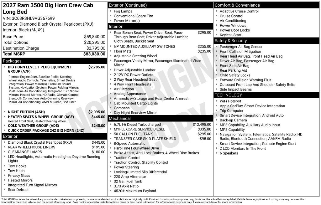 2027 RAM Ram 3500 RAM 3500 BIG HORN CREW CAB 4X4 8' BOX