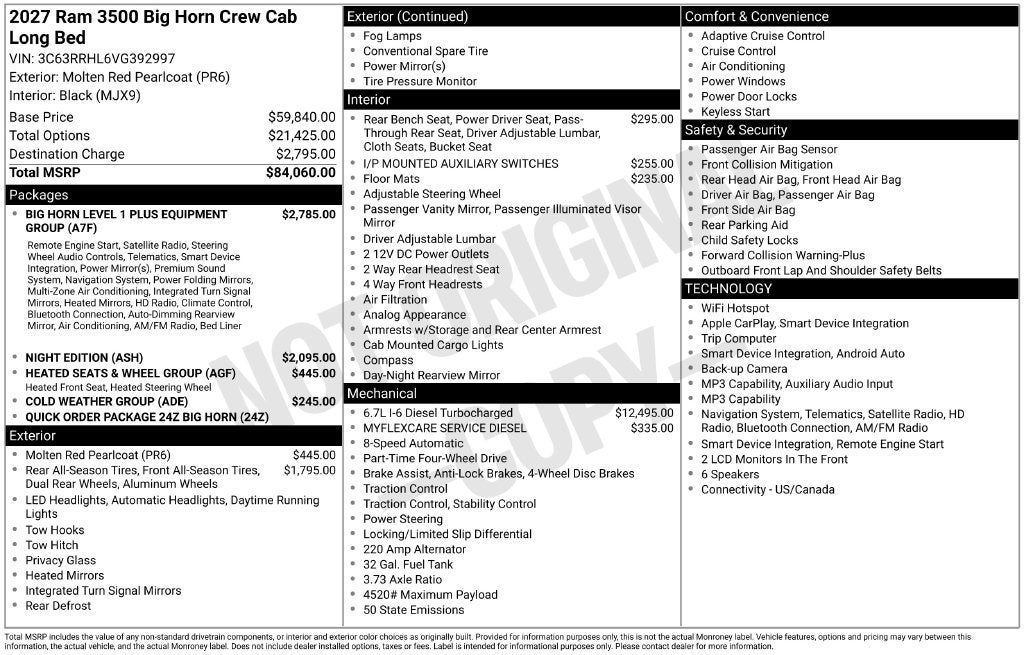 2027 RAM Ram 3500 RAM 3500 BIG HORN CREW CAB 4X4 8' BOX