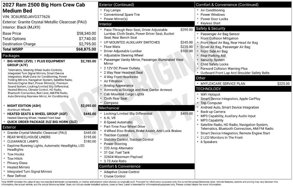 2027 RAM Ram 2500 RAM 2500 BIG HORN CREW CAB 4X4 6'4' BOX
