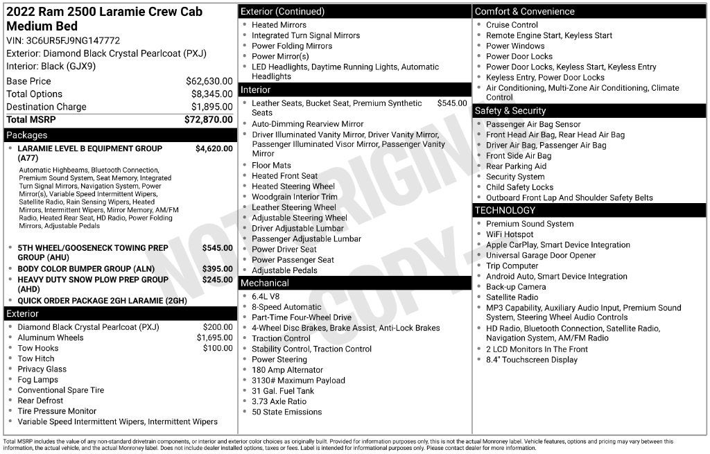 2022 RAM Ram 2500 Laramie Crew Cab 4x4 6'4' Box