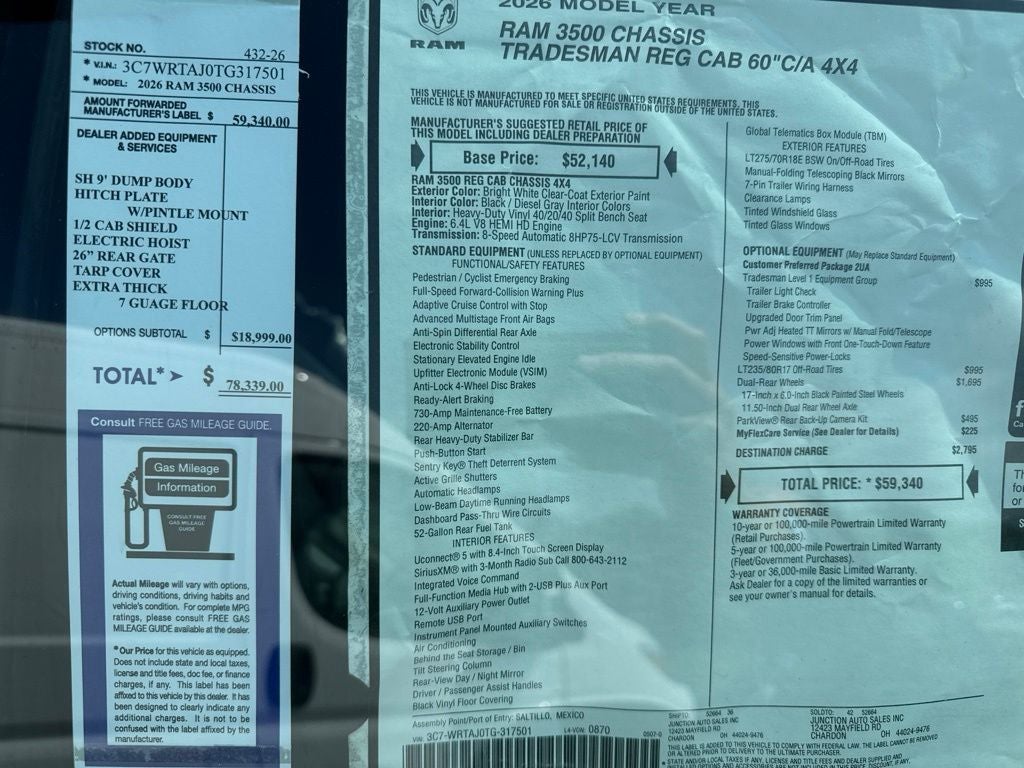 2026 RAM 3500 Chassis RAM 3500 TRADESMAN CHASSIS REGULAR CAB 4X4 60' CA