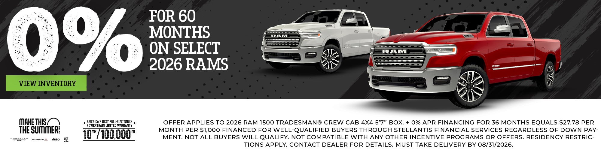 0% APR for 60 Months on Select RAMs